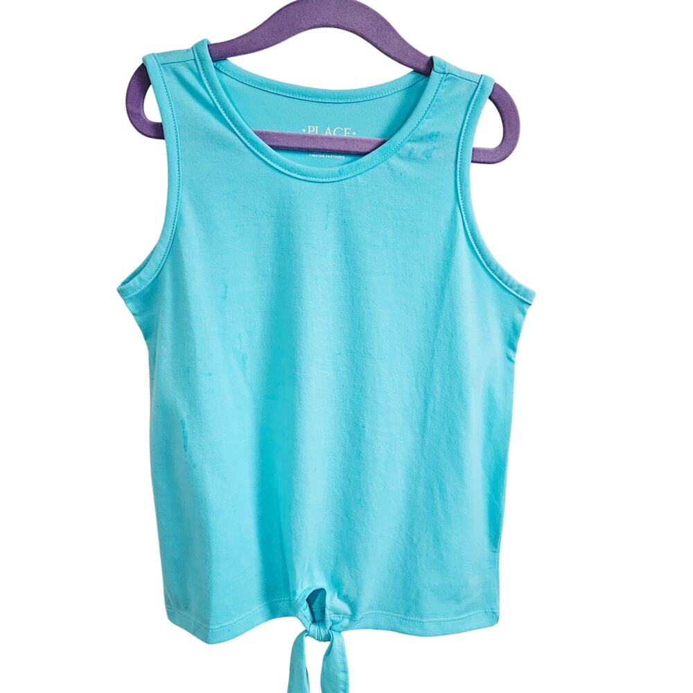 Children's Place Girls 7/8 Tie Bottom Tank Solid Aqua Blue Summer Casual Basic
